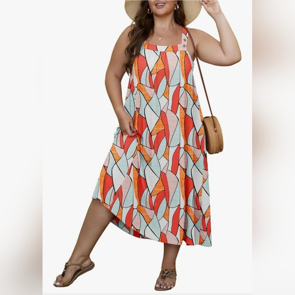 OLRIK Women's 2x Plus Size Dress Adjustable Overall Dress Swimsuit Cover up with